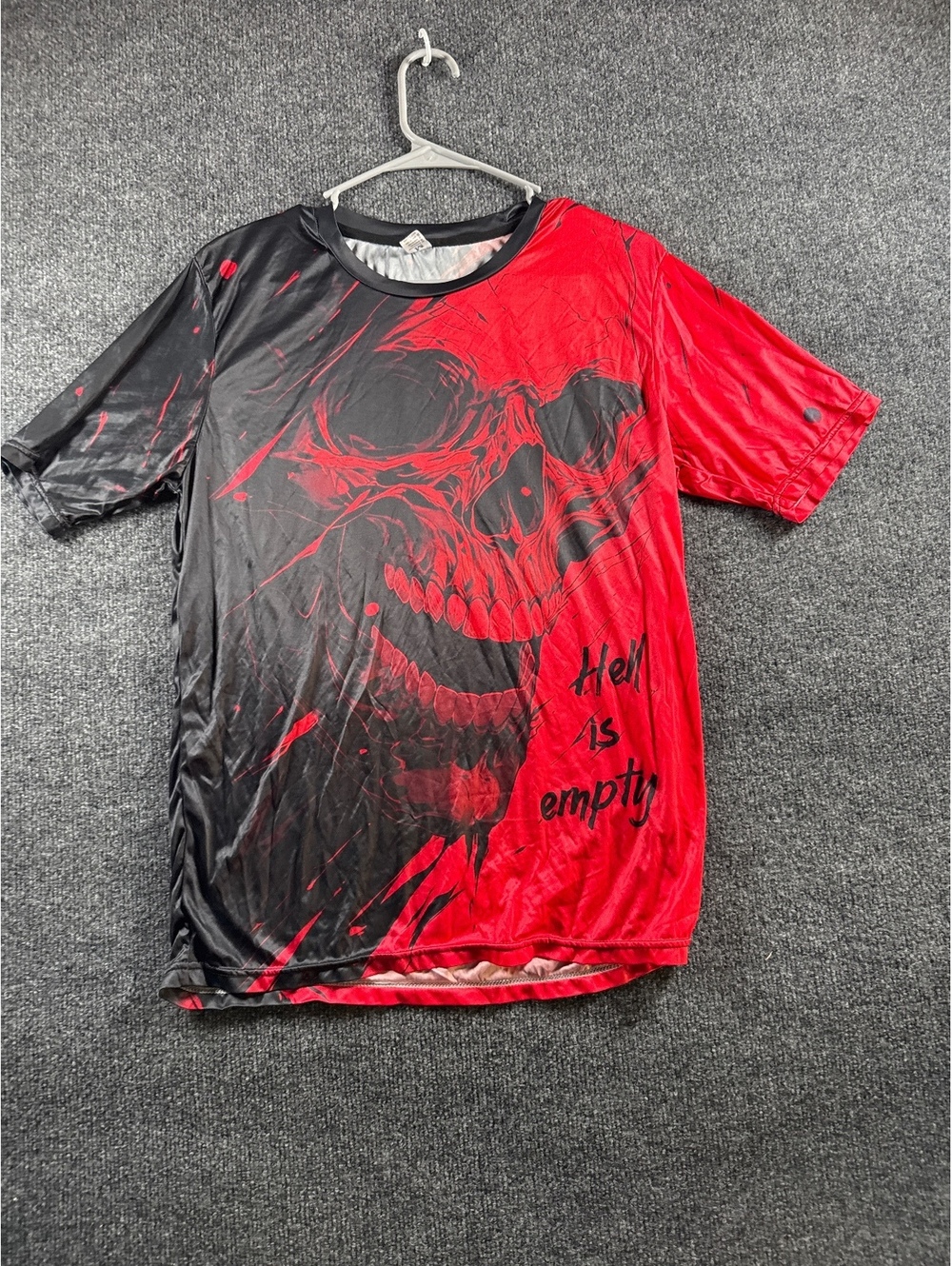 Mens M Red Black Skull Graphic T Shirt Hell Is Empty Gothic Horror Tee